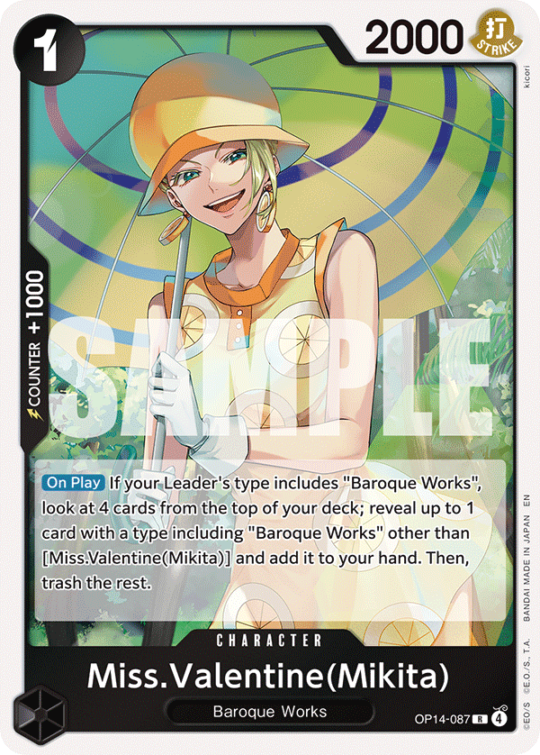 Carte Miss Valentine(Mikita) OP14-087 Rare — One Piece TCG OP14-EB04 The Azure Sea's Seven (Bandai)