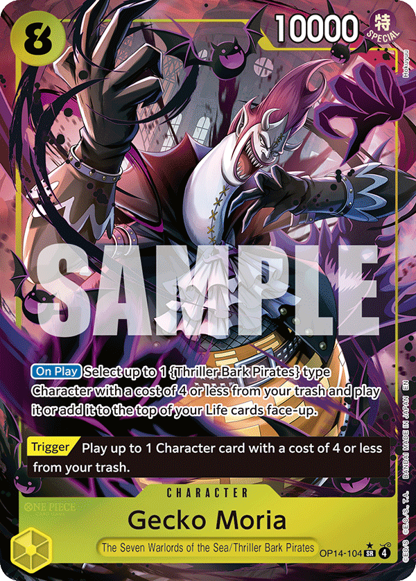 Carte Gecko Moria OP14-104_p1 Super Rare Alt Art — One Piece TCG OP14-EB04 The Azure Sea's Seven (Bandai)