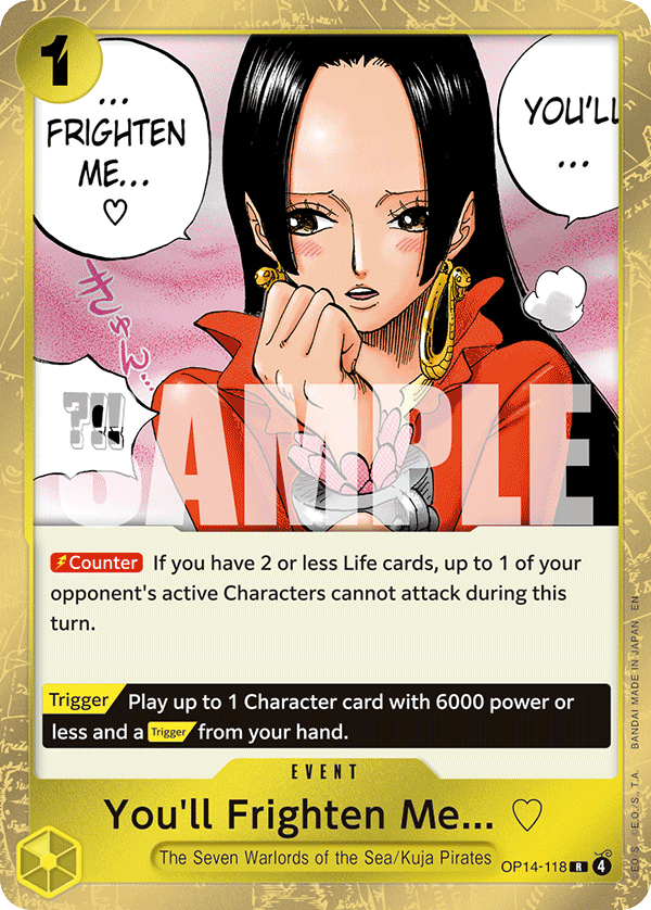 Carte Vous allez finir par me faire peur...&nbsp;♡ OP14-118 Rare — One Piece TCG OP14-EB04 The Azure Sea's Seven (Bandai)