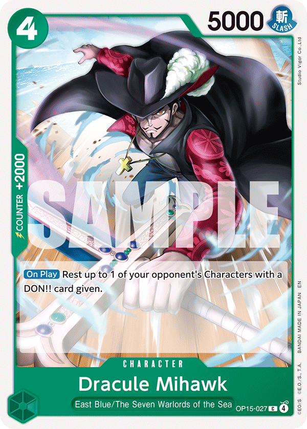 Carte Dracule Mihawk OP15-027 Common — One Piece TCG OP15-EB04 Adventure on Kami's Island (Bandai)