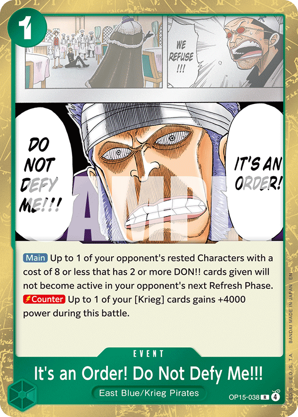 Carte It's an Order! Do Not Defy Me!!! OP15-038 Rare — One Piece TCG OP15-EB04 Adventure on Kami's Island (Bandai)