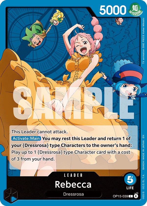 Carte Rebecca OP15-039 Leader — One Piece TCG OP15-EB04 (Bandai)