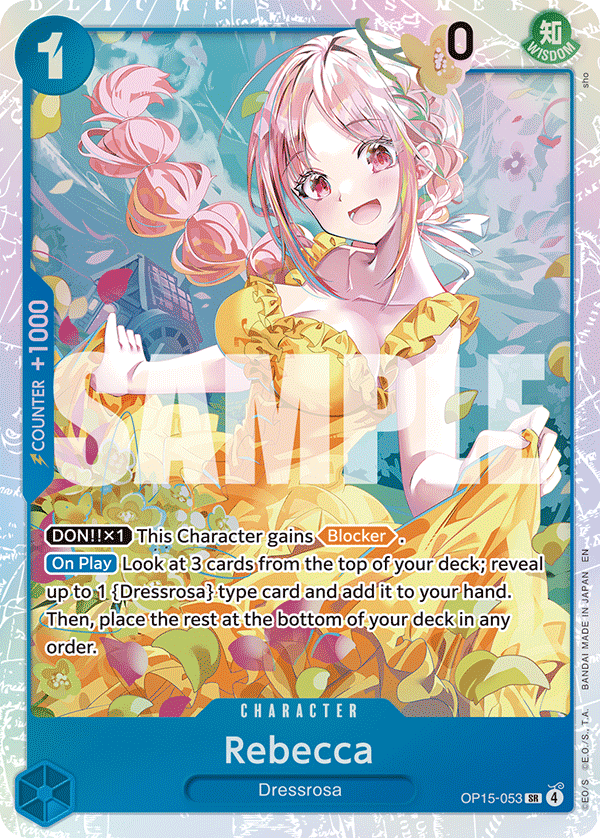 Carte Rebecca OP15-053 Super Rare — One Piece TCG OP15-EB04 Adventure on Kami's Island (Bandai)