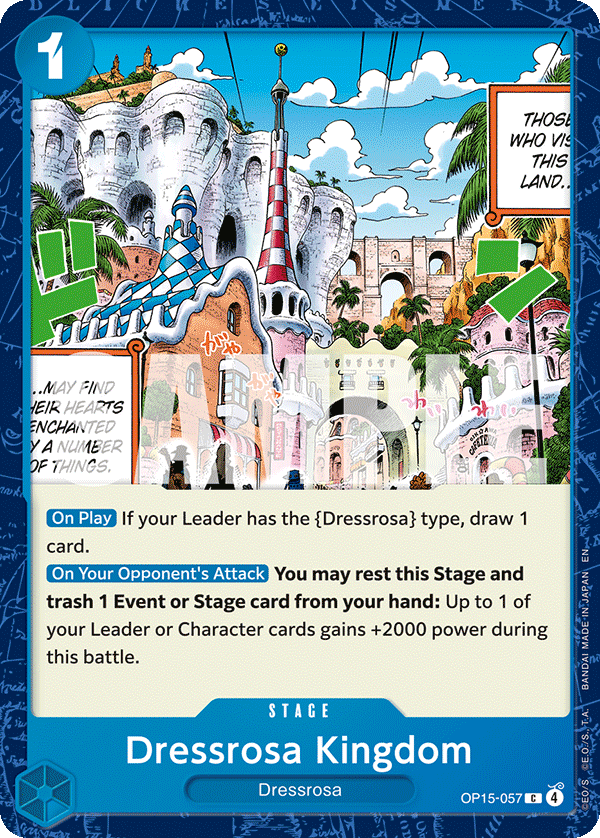 Carte Dressrosa Kingdom OP15-057 Common — One Piece TCG OP15-EB04 Adventure on Kami's Island (Bandai)