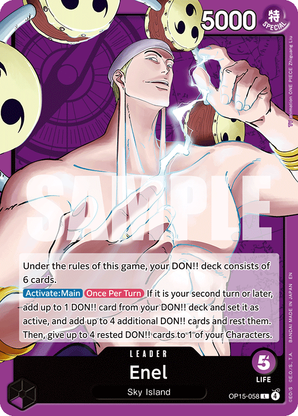 Carte Enel OP15-058 Leader — One Piece TCG OP15-EB04 Adventure on Kami's Island (Bandai)