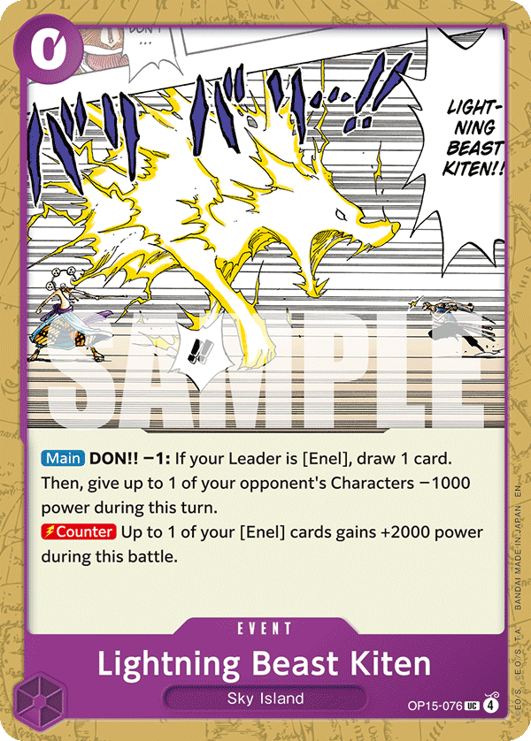 Carte Lightning Beast Kiten OP15-076 Uncommon — One Piece TCG OP15-EB04 Adventure on Kami's Island (Bandai)