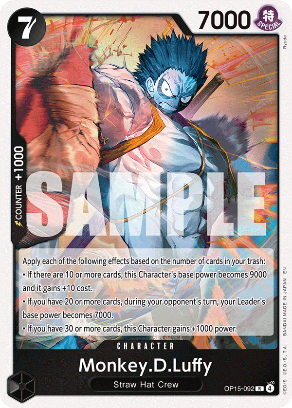 Carte Monkey.D.Luffy OP15-092 Rare — One Piece TCG OP15-EB04 Adventure on Kami's Island (Bandai)