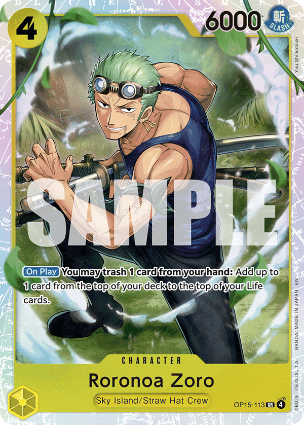 Carte Roronoa Zoro OP15-113 Super Rare — One Piece TCG OP15-EB04 Adventure on Kami's Island (Bandai)