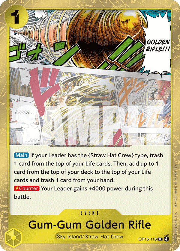 Carte Gum-Gum Golden Rifle OP15-116 Rare — One Piece TCG OP15-EB04 Adventure on Kami's Island (Bandai)