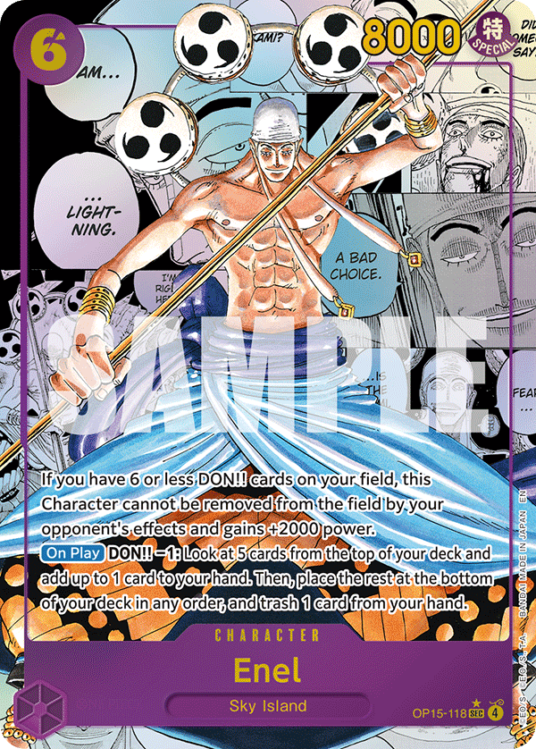 Carte Manga Rare Enel OP15-118_p2 Secret Rare — One Piece TCG OP15-EB04 Adventure on Kami's Island (Bandai)