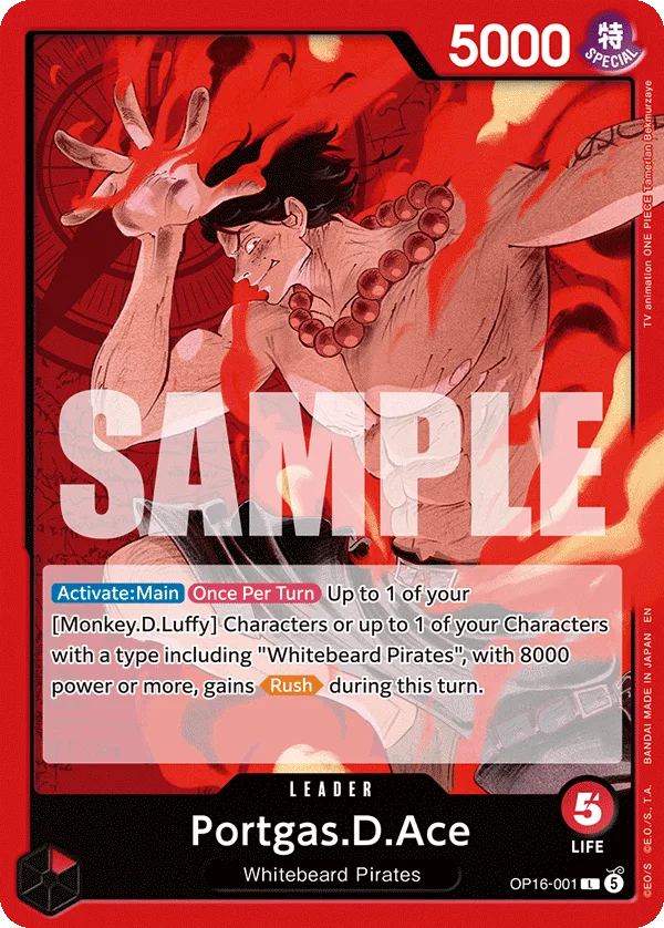 Carte Portgas D. Ace OP16-001 Leader — One Piece TCG OP-16 BOOSTER PACK -THE TIME OF BATTLE- (Bandai)