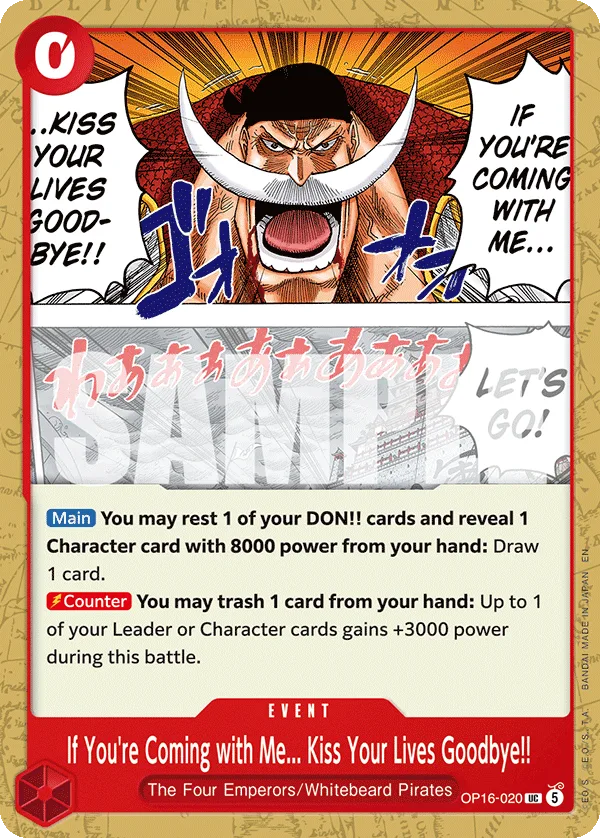 Carte Que tous ceux qui décident de me suivre soient prêts à sacrifier leur vie&nbsp;!! OP16-020 Uncommon — One Piece TCG OP-16 BOOSTER PACK -THE TIME OF BATTLE- (Bandai)