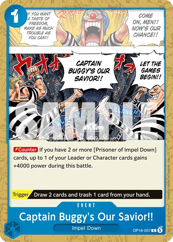 Carte Hourra pour le capitaine Baggy, notre sauveur&nbsp;!! OP16-057 Common — One Piece TCG OP-16 BOOSTER PACK -THE TIME OF BATTLE- (Bandai)