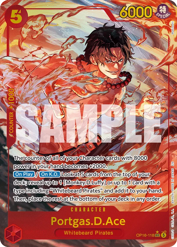 Carte Portgas D. Ace OP16-118_p1 Secret Rare Alt Art — One Piece TCG OP-16 BOOSTER PACK -THE TIME OF BATTLE- (Bandai)