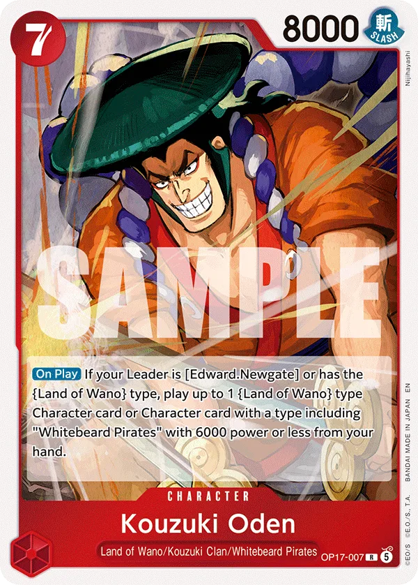 Carte Oden Kozuki OP17-007 Rare — One Piece TCG OP-17 BOOSTER PACK -THE WORLD’S STRONGEST WARRIORS- (Bandai, 2026-08-28)