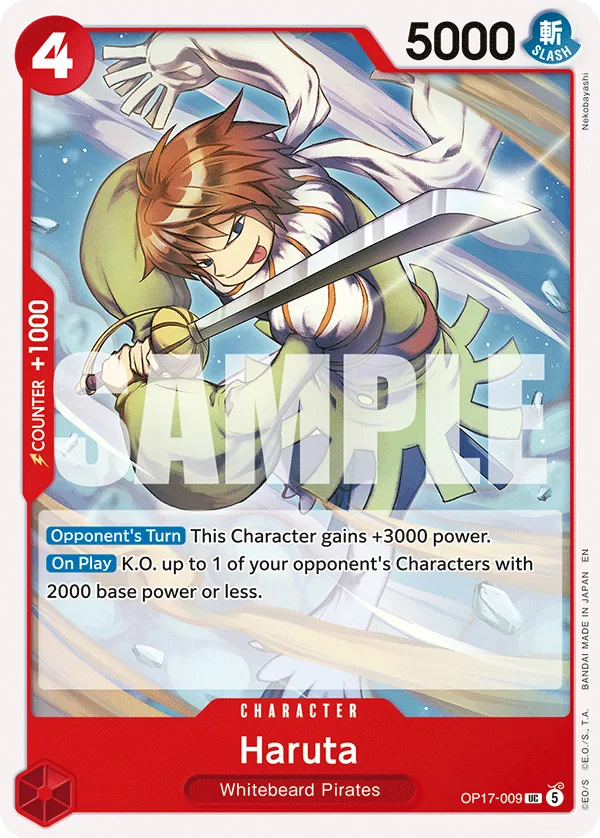 Carte Haruta OP17-009 Uncommon — One Piece TCG OP-17 BOOSTER PACK -THE WORLD’S STRONGEST WARRIORS- (Bandai, 2026-08-28)