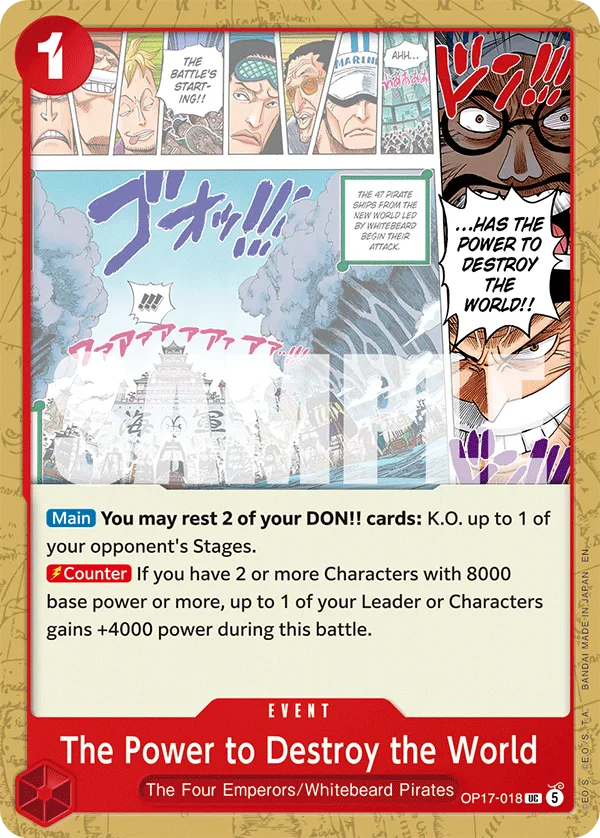 Carte Le pouvoir de détruire le monde OP17-018 Uncommon — One Piece TCG OP-17 BOOSTER PACK -THE WORLD’S STRONGEST WARRIORS- (Bandai, 2026-08-28)