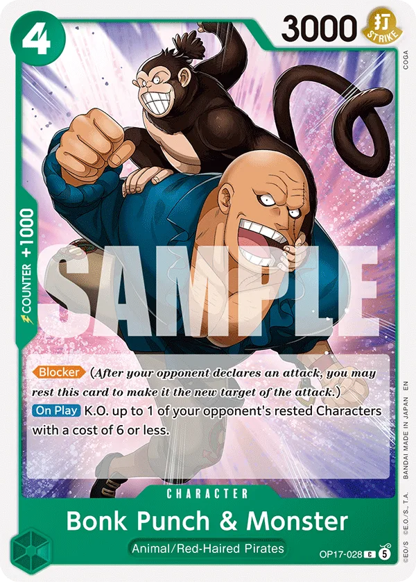 Carte Bonk Punch et Monster OP17-028 Common — One Piece TCG OP-17 BOOSTER PACK -THE WORLD’S STRONGEST WARRIORS- (Bandai, 2026-08-28)