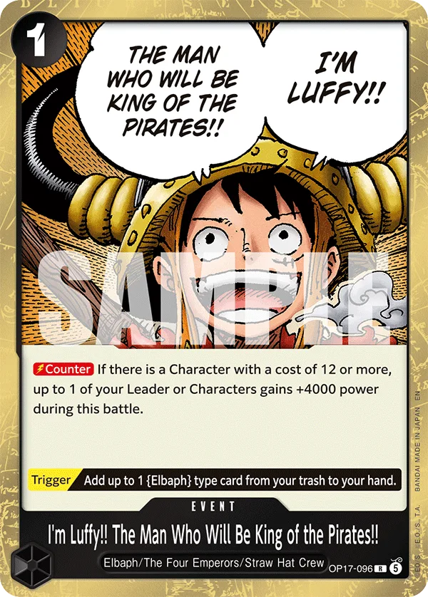 Carte Je suis Luffy ! Le futur roi des pirates ! OP17-096 Rare — One Piece TCG OP-17 BOOSTER PACK -THE WORLD’S STRONGEST WARRIORS- (Bandai, 2026-08-28)