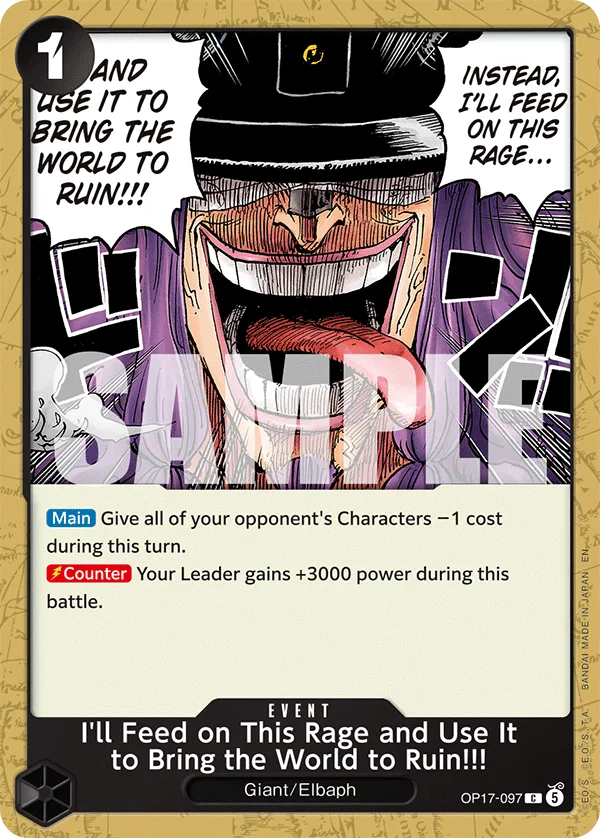 Carte Je vais me nourrir de ton courroux et détruire le monde&nbsp;!! OP17-097 Common — One Piece TCG OP-17 BOOSTER PACK -THE WORLD’S STRONGEST WARRIORS- (Bandai, 2026-08-28)