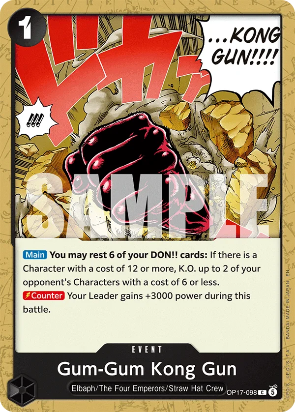 Carte Gum Gum Kong Gun OP17-098 Common — One Piece TCG OP-17 BOOSTER PACK -THE WORLD’S STRONGEST WARRIORS- (Bandai, 2026-08-28)