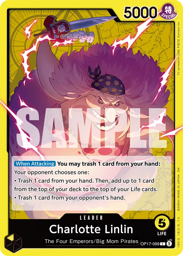 Carte Charlotte Linlin OP17-099 Leader — One Piece TCG OP-17 (Bandai)