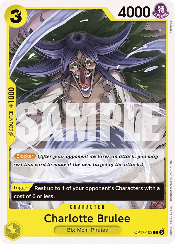 Carte Charlotte Brûlée OP17-108 Common — One Piece TCG OP-17 BOOSTER PACK -THE WORLD’S STRONGEST WARRIORS- (Bandai, 2026-08-28)