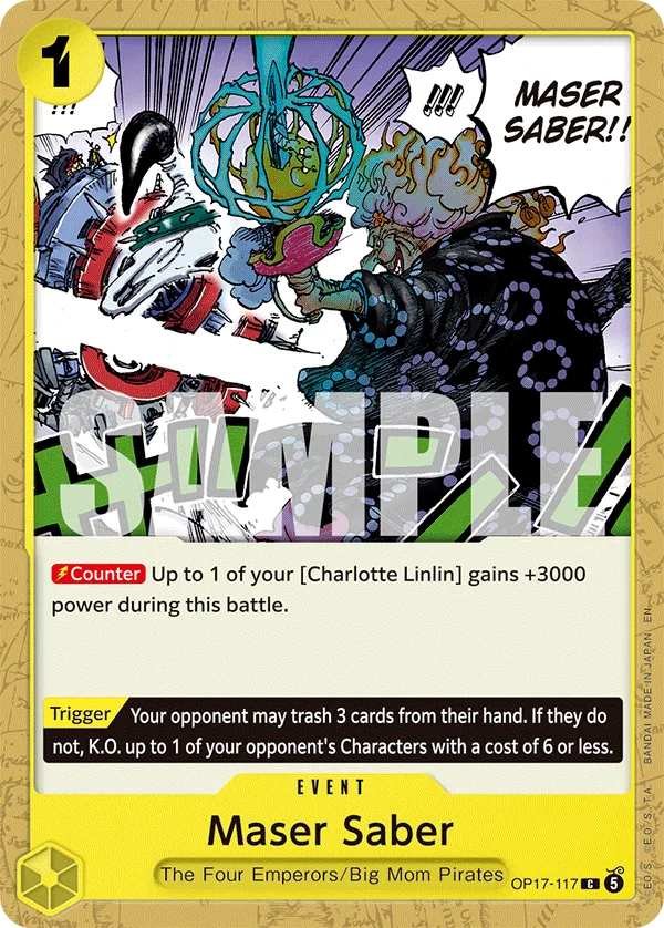 Carte Sabre Maser OP17-117 Common — One Piece TCG OP-17 BOOSTER PACK -THE WORLD’S STRONGEST WARRIORS- (Bandai, 2026-08-28)