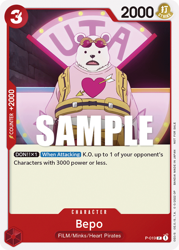 Carte Bepo P-019 Promo — One Piece TCG PROMO Promos (Bandai)
