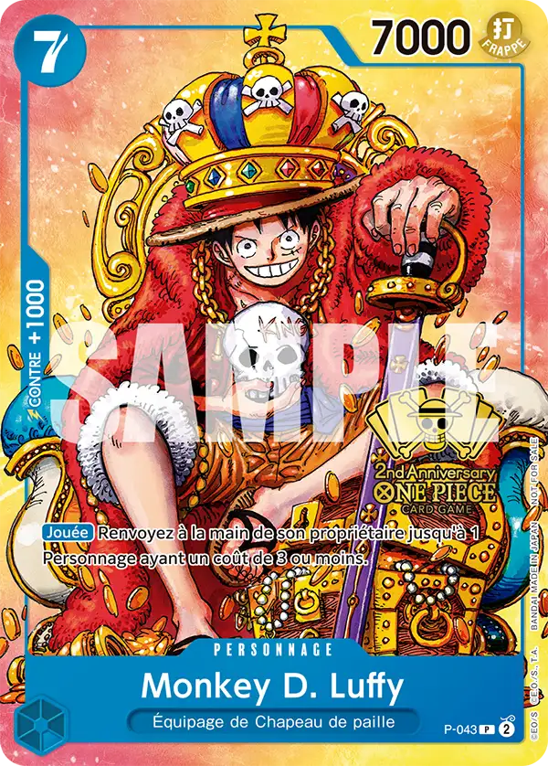 Carte Monkey.D.Luffy P-043_p1 Promo — One Piece TCG PROMO (Bandai)