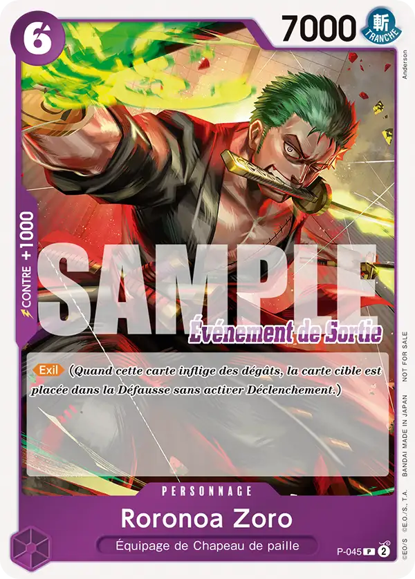 Carte Roronoa Zoro P-045_p2 Promo — One Piece TCG PROMO (Bandai)