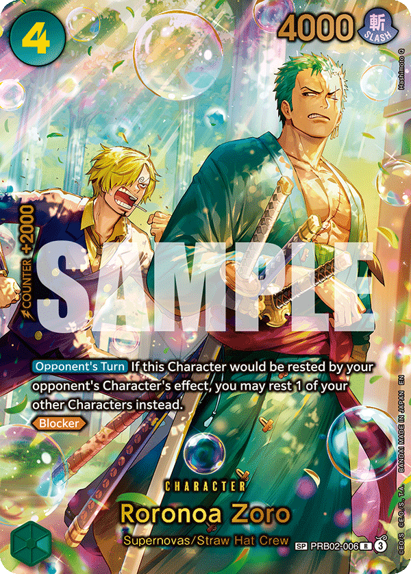 Carte Roronoa Zoro PRB02-006_p2 Special Alt Art — One Piece TCG OP14-EB04 The Azure Sea's Seven (Bandai)