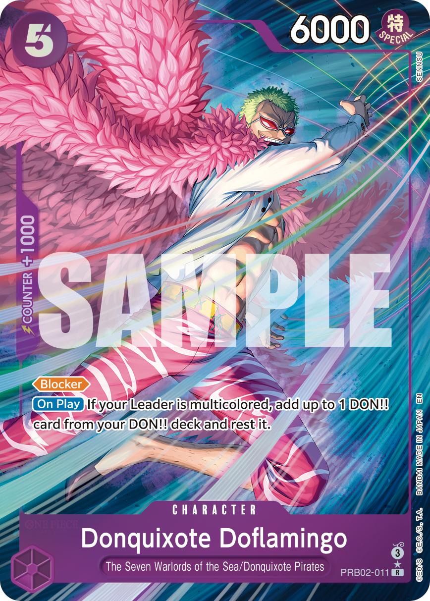 Carte Don Quijote Doflamingo PRB02-011_p1 Rare Alt Art — One Piece TCG PRB-02 The Best Vol. 2 (Bandai)