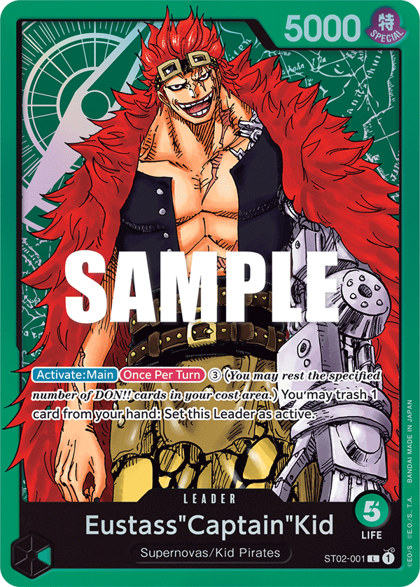 Carte Eustass"Captain"Kid ST02-001 Leader — One Piece TCG ST-02 Starter Deck: Worst Generation (Bandai)
