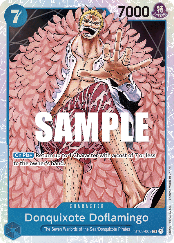 Carte Donquixote Doflamingo ST03-009 Super Rare — One Piece TCG ST-03 Starter Deck: The Seven Warlords of the Sea (Bandai)