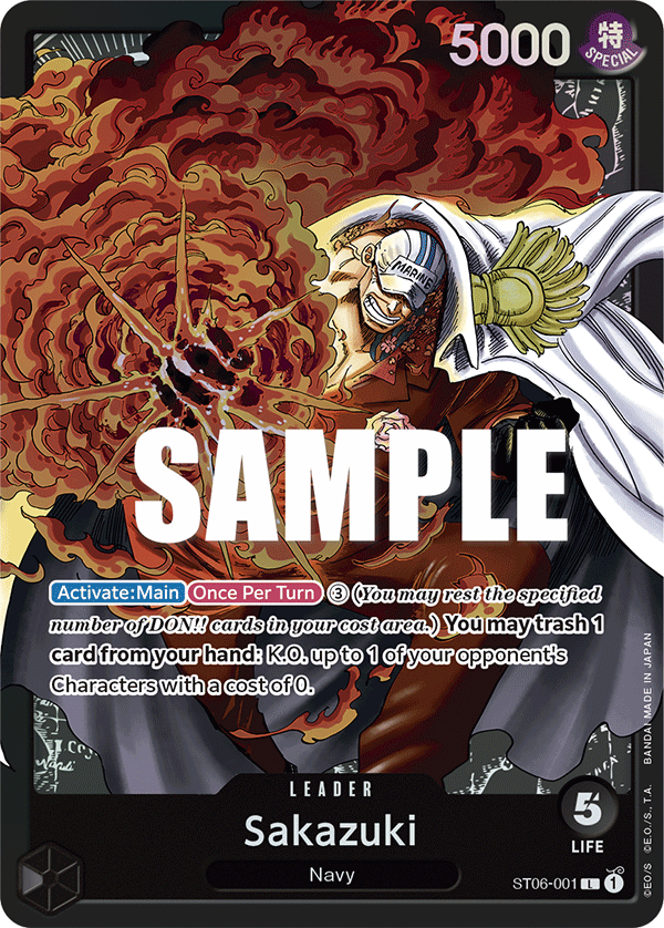 Carte Sakazuki ST06-001 Leader — One Piece TCG ST-06 Starter Deck: Absolute Justice (Bandai)