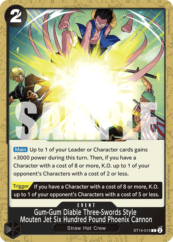 Carte Gum-Gum Diable Three-Swords Style Mouten Jet Six Hundred Pound Phoenix Cannon ST14-015 Common — One Piece TCG ST-14 Starter Deck: 3D2Y (Bandai)