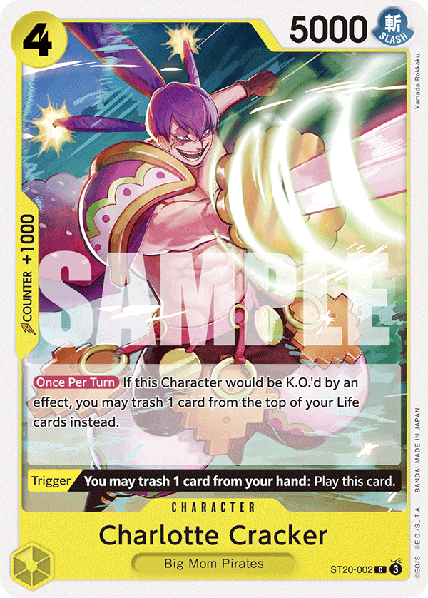 Carte Charlotte Cracker ST20-002 Common — One Piece TCG ST-20 Starter Deck: Yellow Charlotte Katakuri (Bandai)