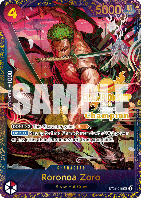 Carte Roronoa Zoro ST21-015_p2 Super Rare — One Piece TCG PROMO-ST-21 (Bandai)
