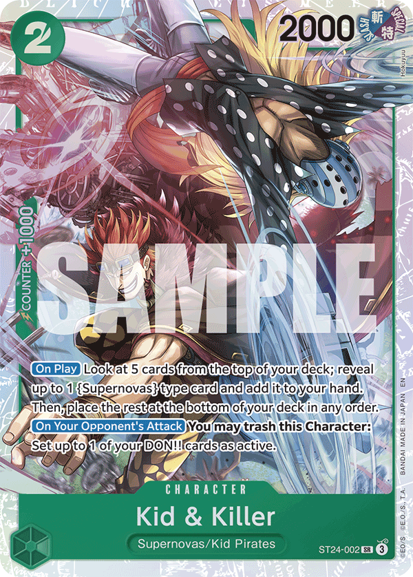 Carte Kidd et Killer ST24-002 Super Rare — One Piece TCG ST-24 Starter Deck: Green Jewelry Bonney (Bandai)