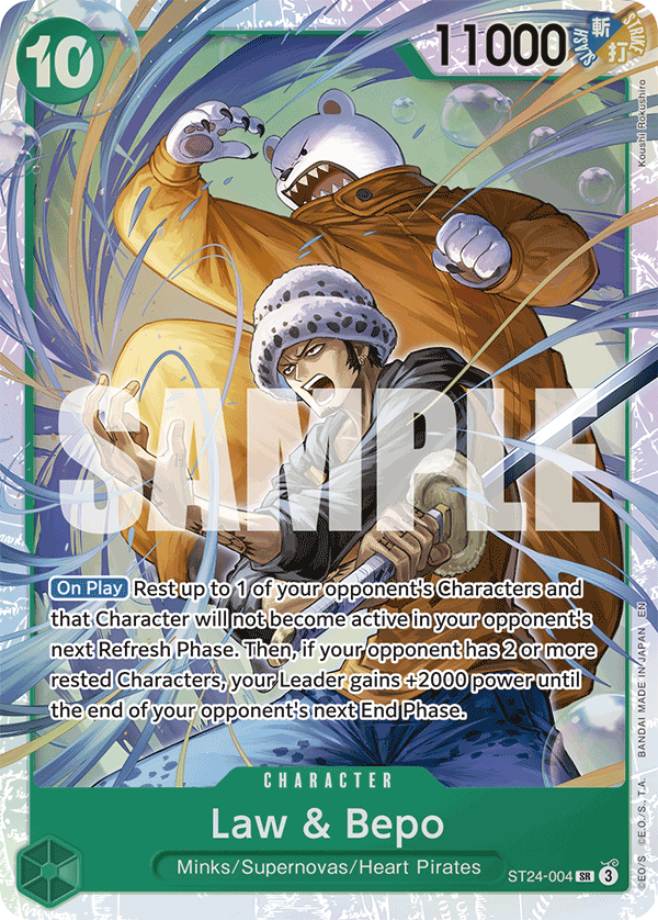 Carte Law et Bepo ST24-004 Super Rare — One Piece TCG ST-24 Starter Deck: Green Jewelry Bonney (Bandai)