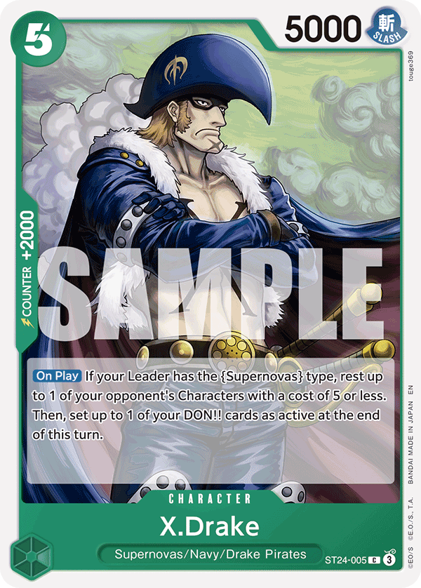 Carte X-Drake ST24-005 Common — One Piece TCG ST-24 Starter Deck: Green Jewelry Bonney (Bandai)
