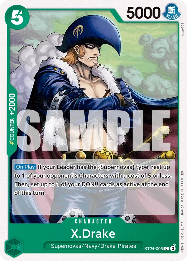 Carte X-Drake ST24-005_r1 Common Serial — One Piece TCG ST-32 STARTER DECK -GREEN Roronoa Zoro- (Bandai)
