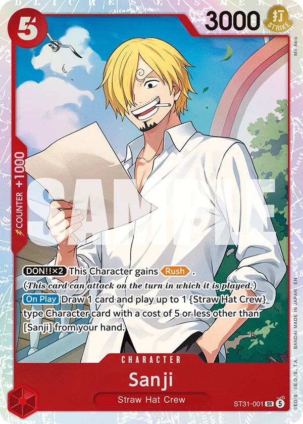 Carte Sanji ST31-001 Super Rare — One Piece TCG ST-31 STARTER DECK -RED Monkey.D.Luffy- (Bandai)