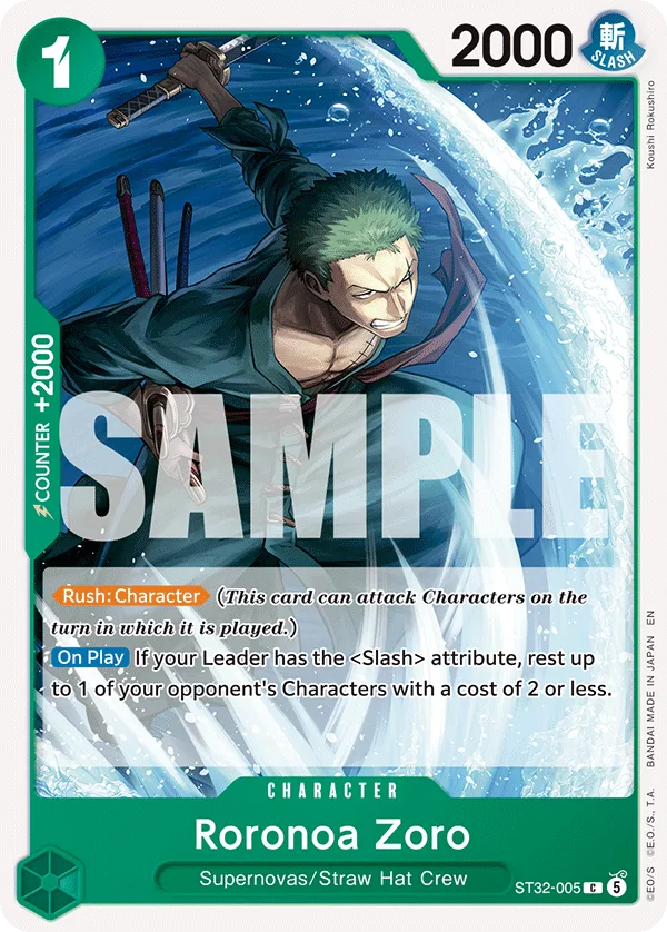 Carte Roronoa Zoro ST32-005 Common — One Piece TCG ST-32 STARTER DECK -GREEN Roronoa Zoro- (Bandai)