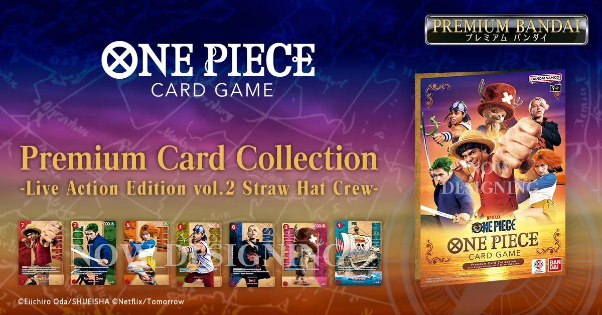 Visuel officiel de la Premium Card Collection Live Action Edition vol.2 Straw Hat Crew, cartes One Piece Card Game illustrées avec les acteurs de la série Netflix