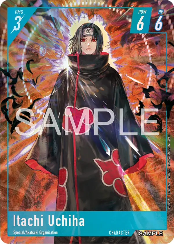 Carte Itachi Uchiha du NARUTO CARD GAME, membre de l'Akatsuki