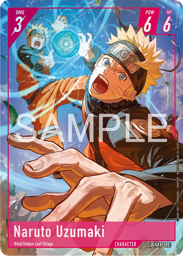 Carte Naruto Uzumaki du NARUTO CARD GAME, attribut Vent, illustration Rasengan