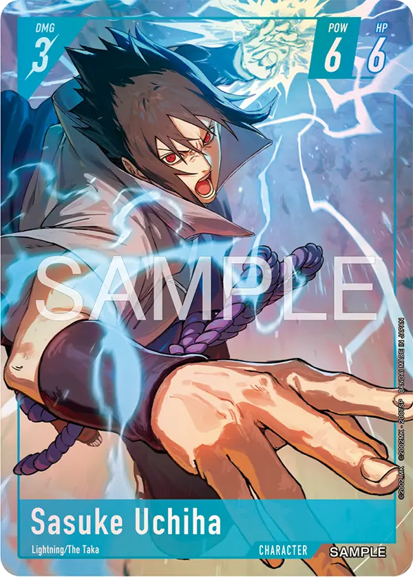 Carte Sasuke Uchiha du NARUTO CARD GAME, attribut Foudre, équipe Taka