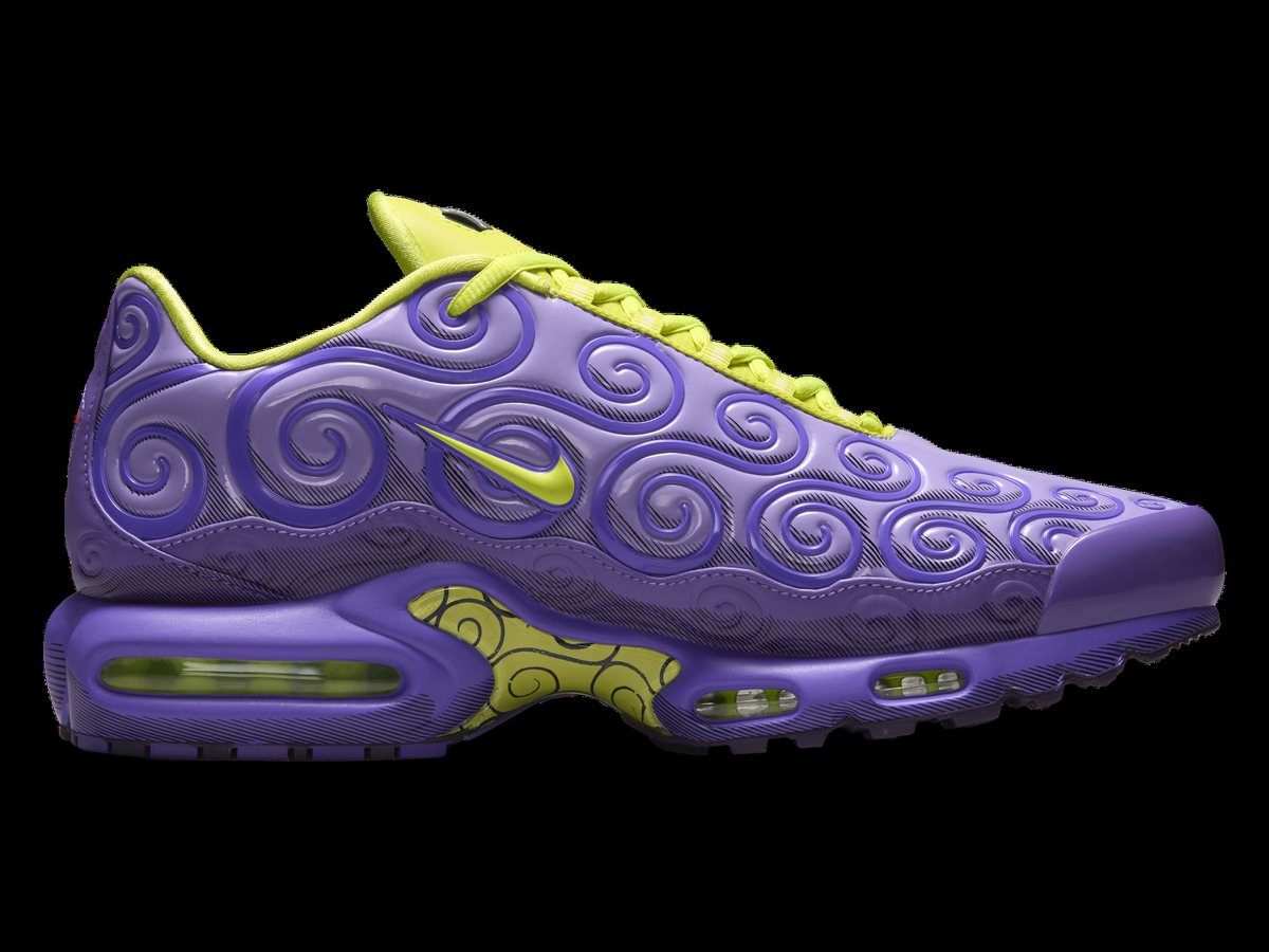 Nike Air Max Plus x One Piece Gomu Gomu no Mi IR0968-500, coloris violet et jaune fluo